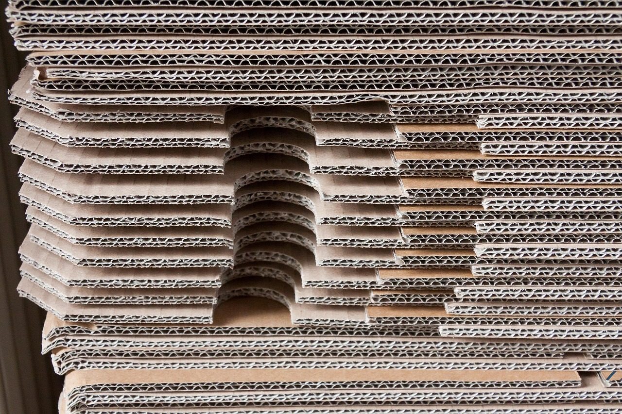 A stack of corrugated cardboard sheets for packing materials